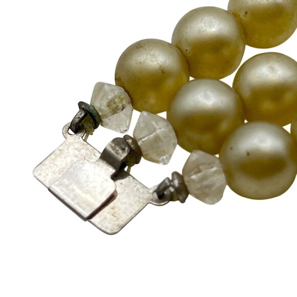 Vintage Faux Pearl Green Crystal Bracelet Rhinestone Box Clasp MCM 1940s-1950s - Picture 9 of 12